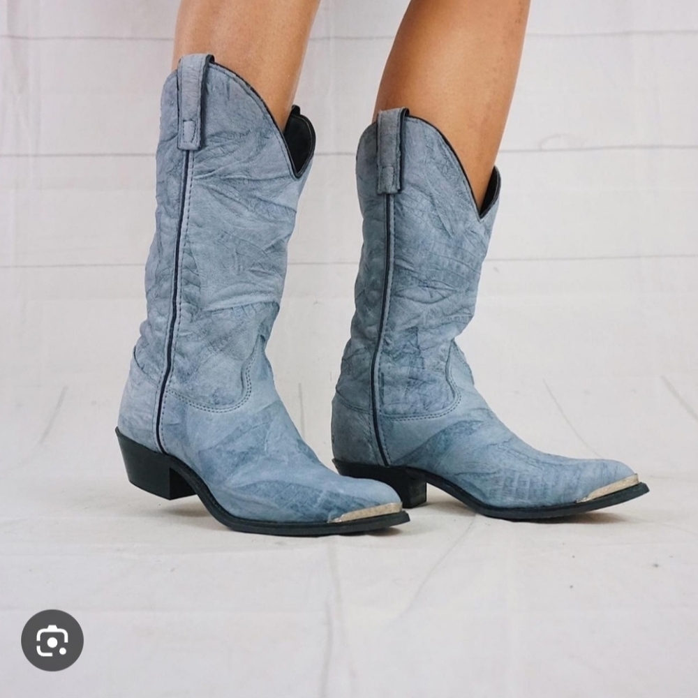 Vintage Y2k Capezio Dusty Blue- Gray Soft Leather Western Cowgirl Boots 7.5m